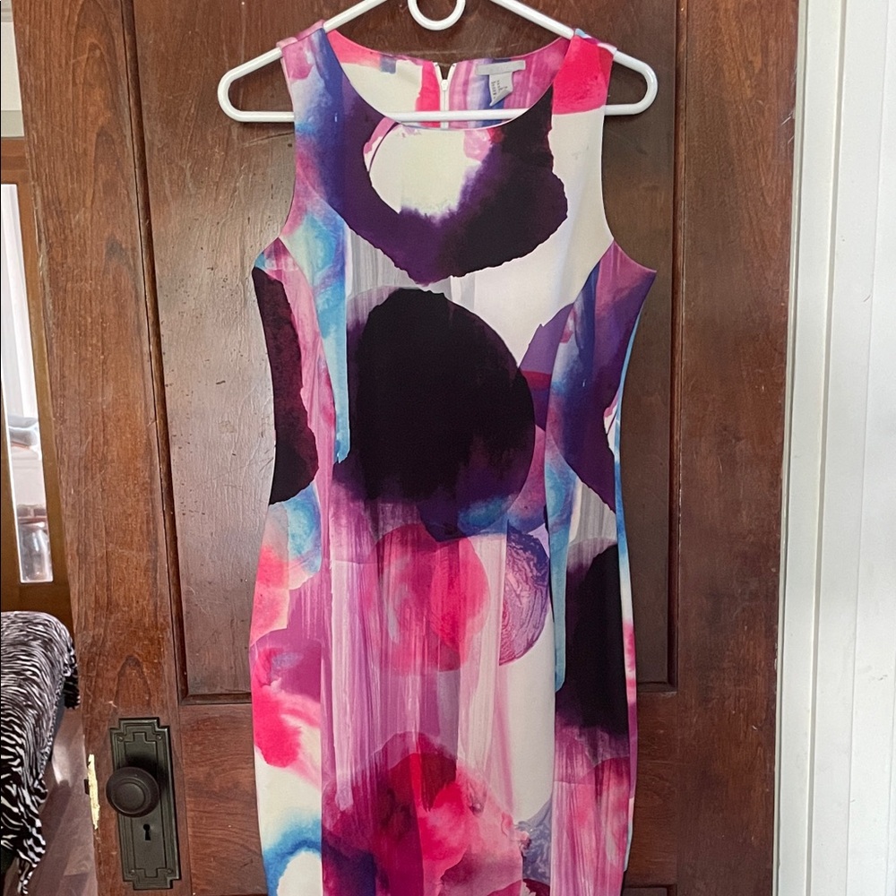 H&M Pink and Purple Abstract Midi Dress